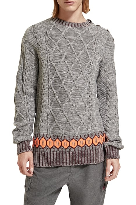 DROPPED SHOULDER FIT WOOL BLEND STRUCTURE SWEATER GREY MELAN 1