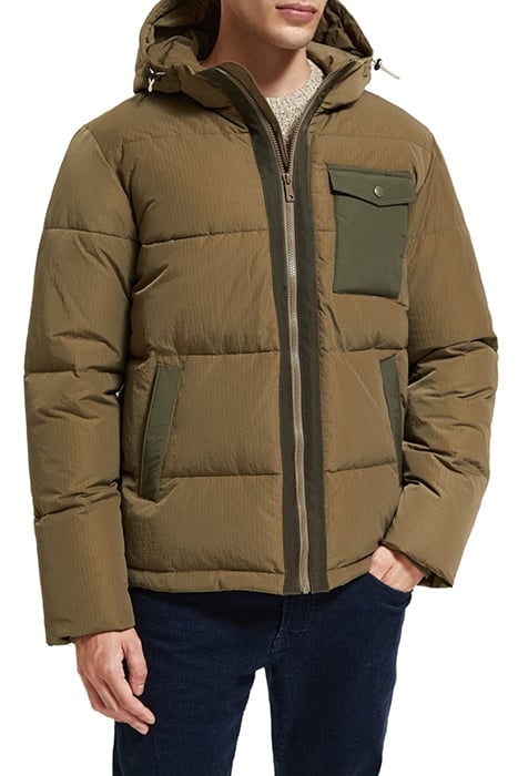 HOODED PUFFA JACKET KHAKI 1