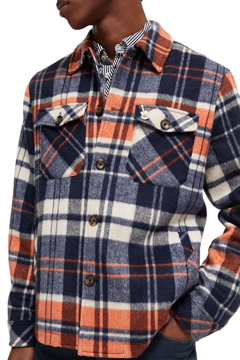 BRUSHED WOOL-BLEND CHECKED OVERSHIRT BLUE CHECK 7