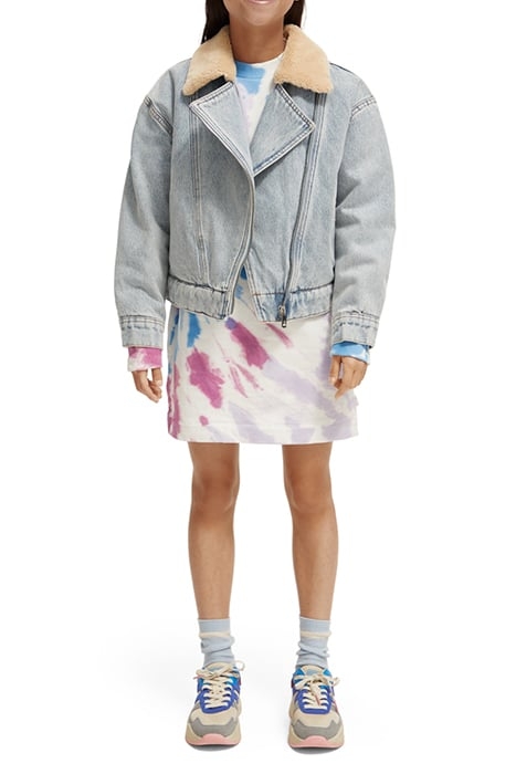 TEDDY LINED DENIM BIKER JACKET INDIGO 3