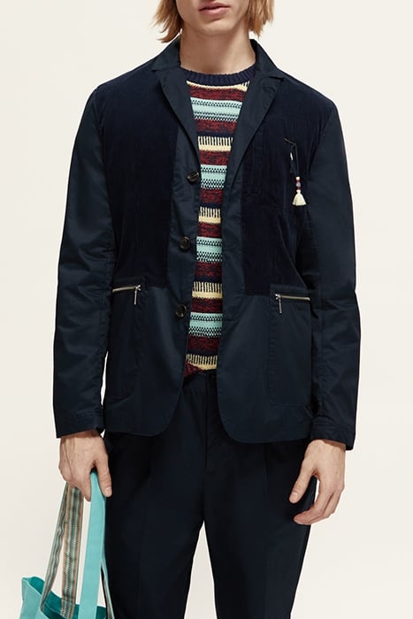 CORDUROY-PANELLED TWILL 3-BUTTON BLAZER NIGHT 1