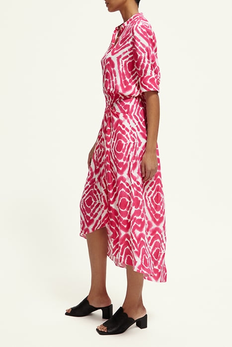 MIDI DRESS WITH HIGH LOW HEM DISCO TIE DYE POP PINK 6