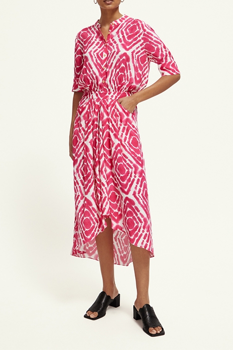 MIDI DRESS WITH HIGH LOW HEM DISCO TIE DYE POP PINK 2