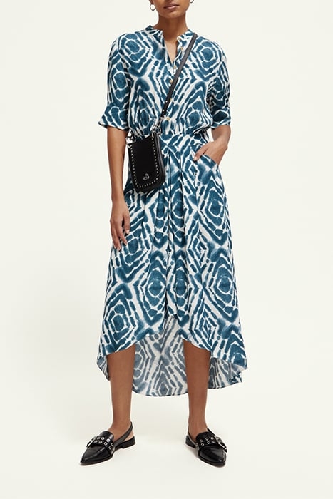 MIDI DRESS WITH HIGH LOW HEM DISCO TIE DYE BOTTLE GREEN 2