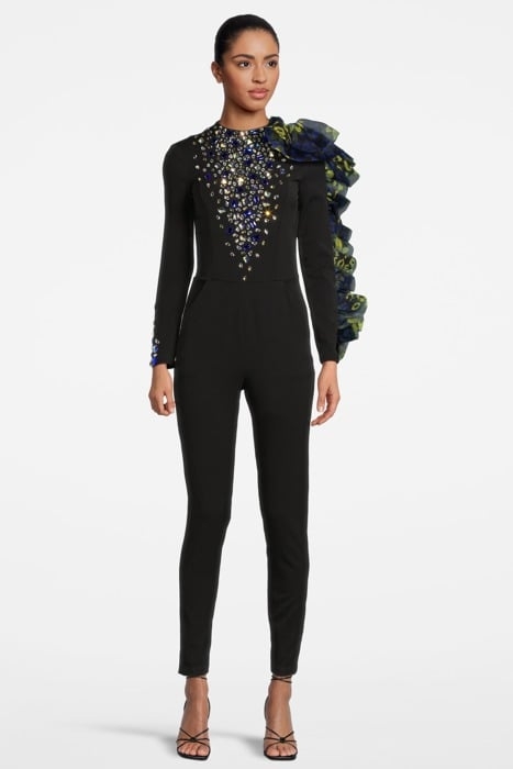 WOMEN‘S SIDE VOLANT OVERALL WITH SWAROVSKI CRYSTALS BLACK 1