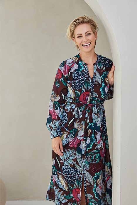 DRESS DORA DARK RED WITH STRIPEY STUFF PRINT 4