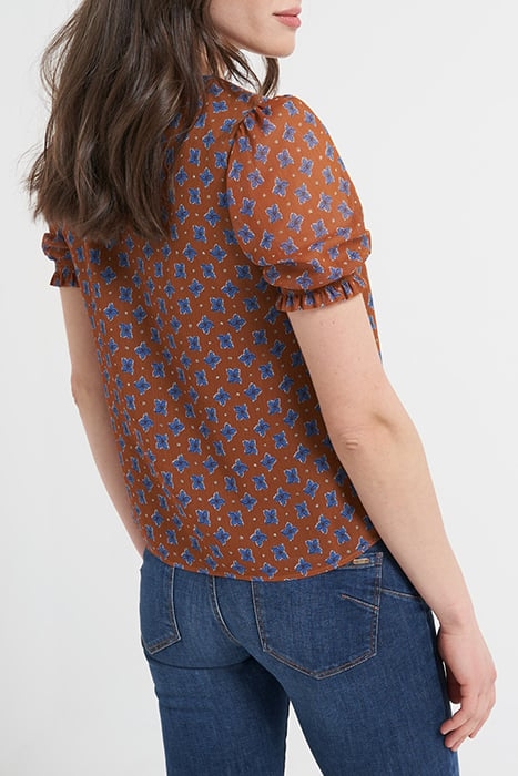 CAMEL TOP WITH BLUE FLOWER PRINT 2