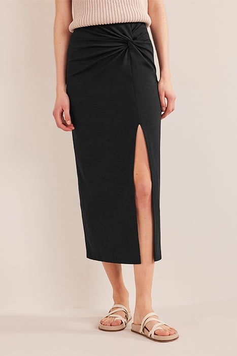 KNOT DETAIL JERSEY MIDI SKIRT BLACK 1