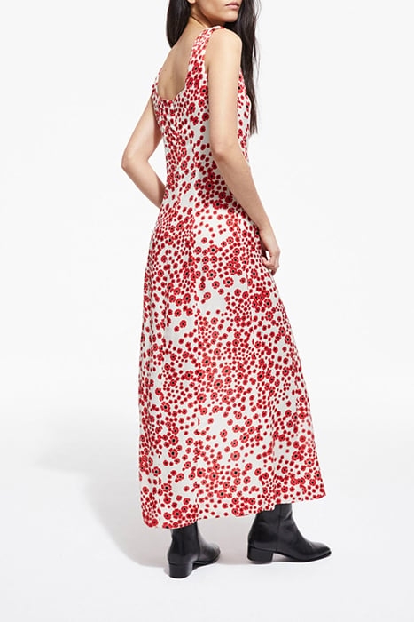 LONG DRESS WITH SQUARE NECKLINE RED / WHITE 2