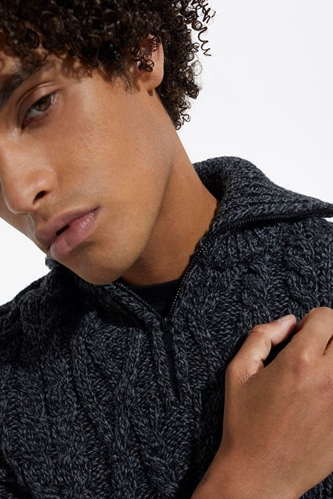 CABLE WOOL CAMPER NECK SWEATER BLACK DARK GREY 5