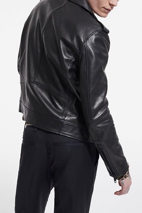 BIKER-STYLE LEATHER JACKET WITH ZIP DETAILS BLACK 5