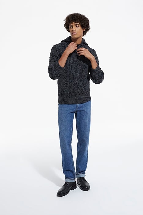 CABLE WOOL CAMPER NECK SWEATER BLACK DARK GREY 3