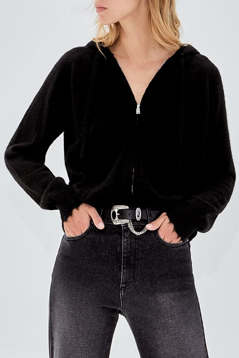 PURE EDITION- BLACK ZIPPED KNIT CARDIGAN BLACK 1