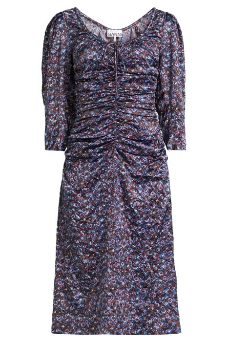 CRINKLED SATIN GATHERED U-NECK MIDI DRESS BLACK 3