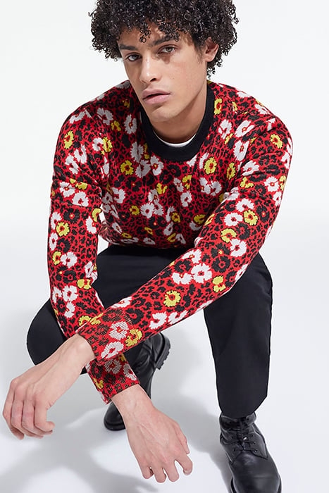 PULL COL ROND EN JACQUARD FLEURIE DARK RED 6