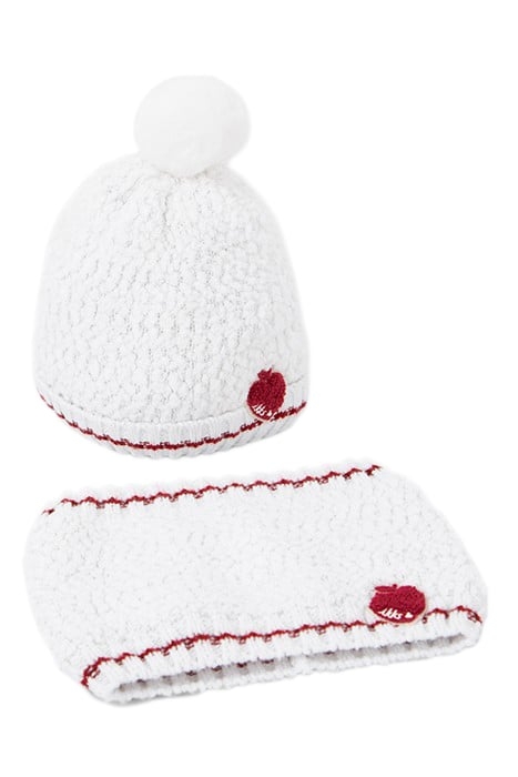 BABY GIRLS’ ECRU KNIT APPLE-HEART BEANIE & SNOOD OFF-WHITE 3