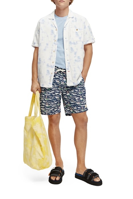 SHORT SLEEVE BONDED & PRINTED SHIRT IN RELAXED FIT BLUE TIE 3