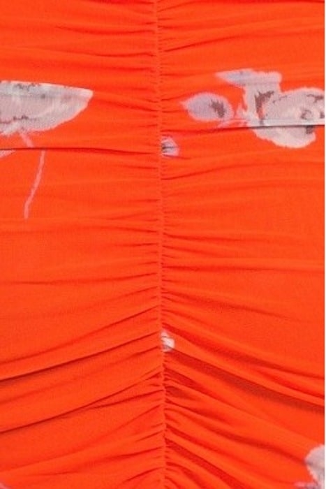 PRINTED MESH RUCHED SLEVELESS MIDI DRESS ORANGEADE 5
