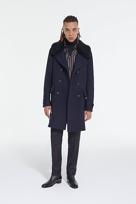 MANTEAU LONG CROISEE COL DETACHABLE FOURRURE DARK NAVY 3