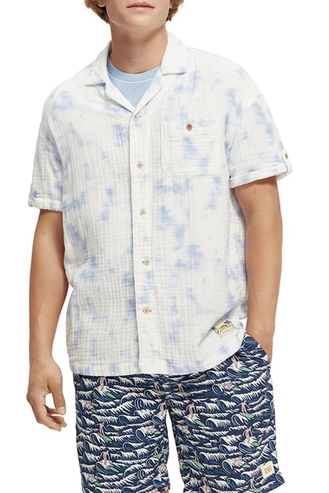 SHORT SLEEVE BONDED & PRINTED SHIRT IN RELAXED FIT BLUE TIE 1