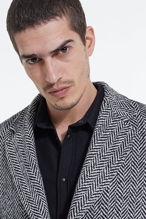 MANTEAU LONG CHEVRON AVEC POCHES BLACK WHITE 7