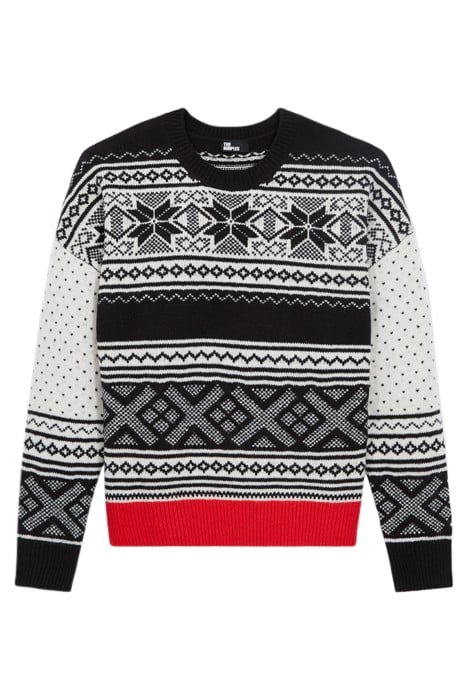 PULL COL ROND JACQUARD AVEC RIB CONTRASTE BLACK RED OFF WHIT 3