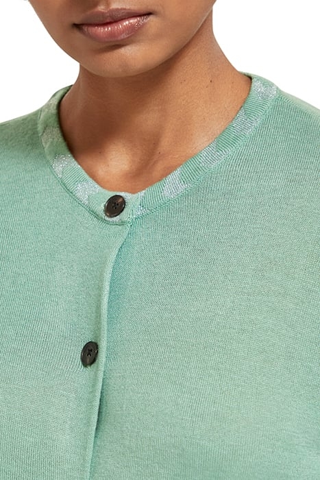 JACQUARD TRIM CREW NECK CARDIGAN FROZEN MINT 7