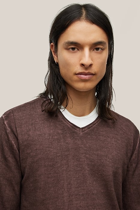 DREW LS SILK BLEND MAGIC WASH VEE MERLOT 3