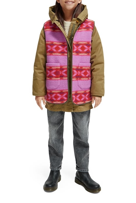 GIRLS 2-IN-1 REVERSIBLE VEST COTTON PARKA MILITARY 3