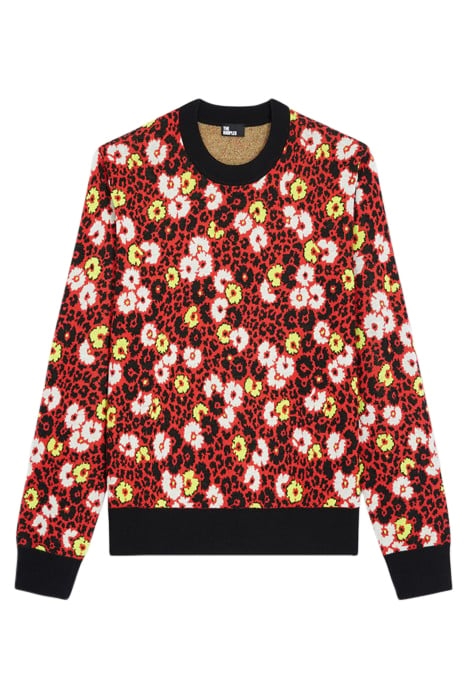 PULL COL ROND EN JACQUARD FLEURIE DARK RED 5