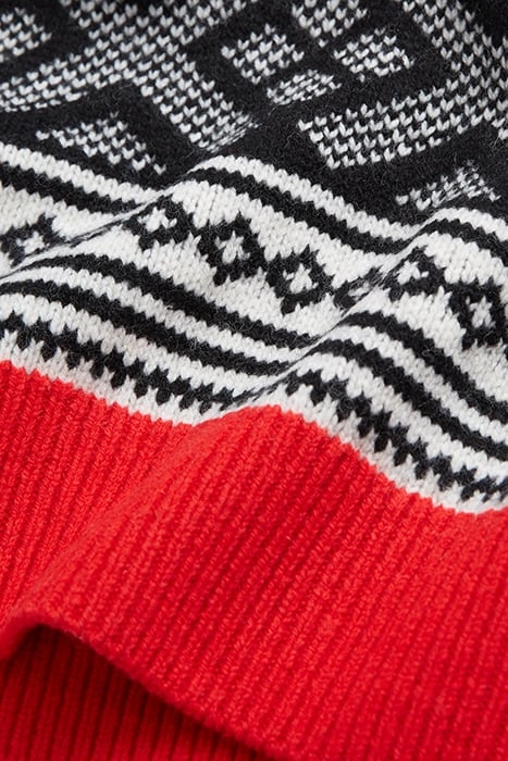 PULL COL ROND JACQUARD AVEC RIB CONTRASTE BLACK RED OFF WHIT 7