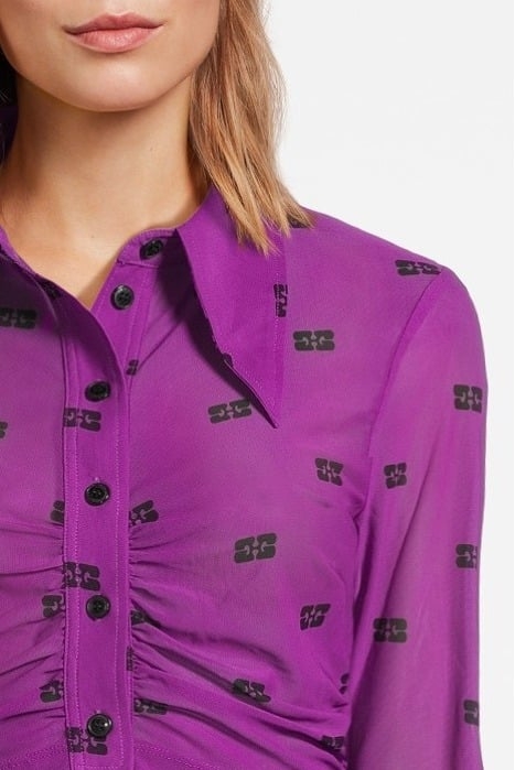 PRINTED MESH CROPPED RUCHED SHIRT SPARKLING GRAPE 4