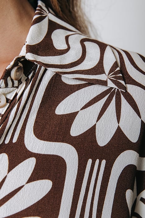 METTE RETRO FLOWER KNOTTED SHIRT DRESS BROWN 4