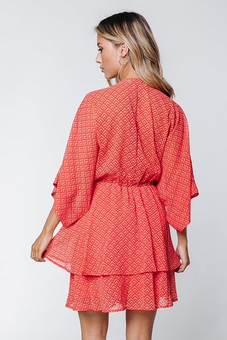 MENCIA SMALL GEO TWO LAYER MINI DRESS BRIGHT ORANGE 2