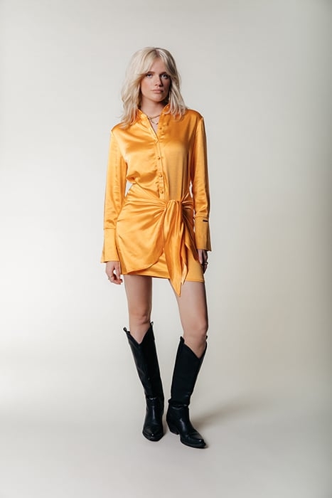 METTE SATIN WRAP DRESS LS RUST ORANGE 1