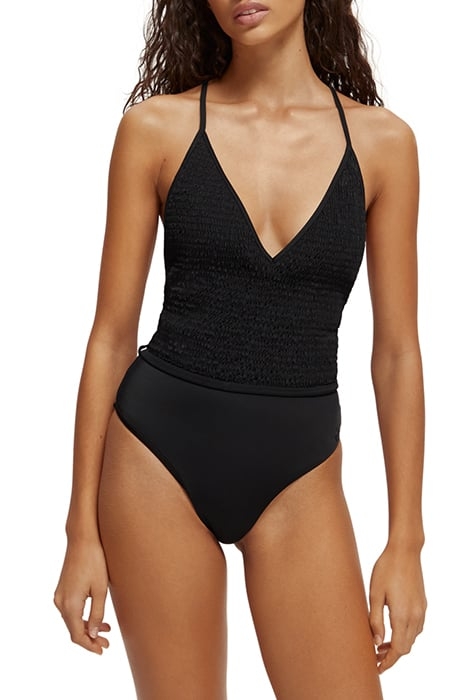 SMOCKED DETAILED SWIMSUIT BLACK 1