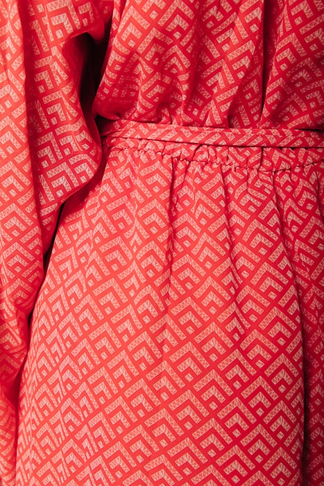 EMBLA SMALL GEO BALLOON SLEEVE MIDI DRESS BRIGHT ORANGE 8