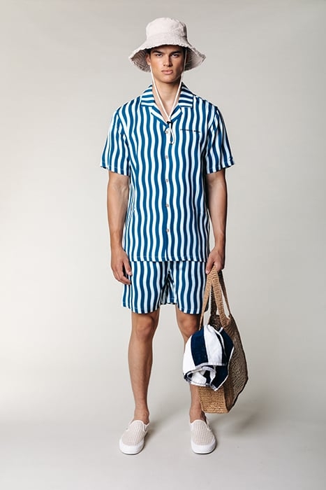 EZRA WAVY STRIPES SHORT SLEEVE SHIRT DEEP PETROL 1