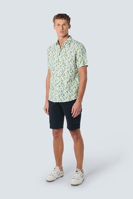 SHIRT SHORT SLEEVE ALLOVER PRINTED WITH LINEN AQUA 3