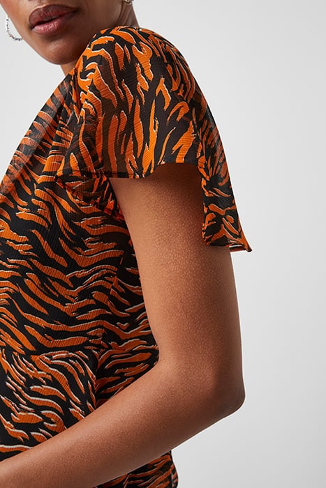 IGER CRINKLE MIX V NECK TOP ORANGE 4