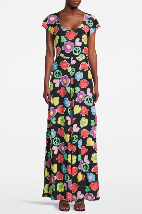 OPEN-BACK GRAPHIC-PRINT DRESS BLACK 1