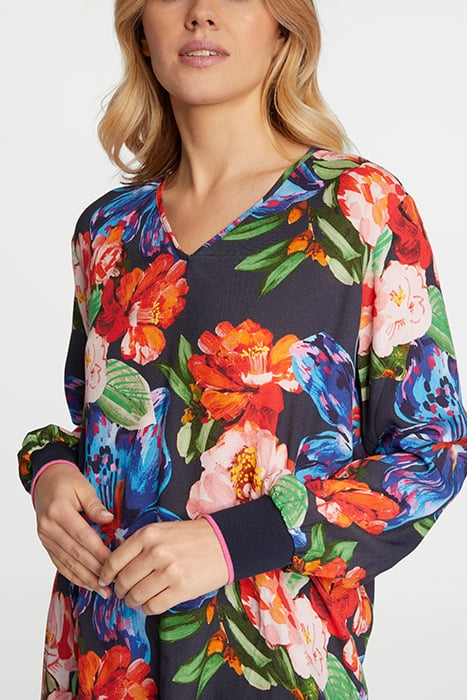 PRINTED V-NECK BLOUSE WITH KNIT CUFFS RED SALSA 5