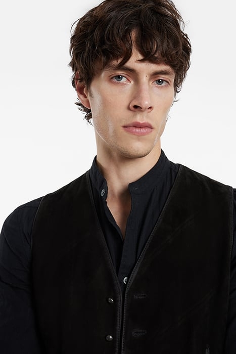 METAL BUTTON SUEDE VEST BLACK 3