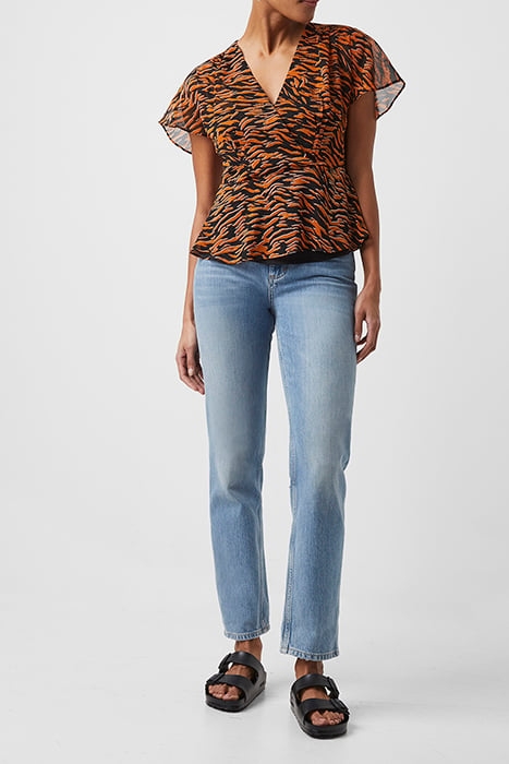 IGER CRINKLE MIX V NECK TOP ORANGE 2