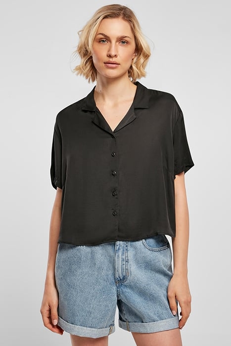 LADIES VISCOSE SATIN RESORT SHIRT BLACK 1