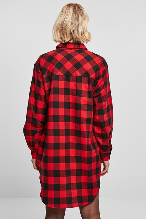 LADIES OVERSIZED CHECK FLANNEL SHIRT DRESS BLACK/RED 2