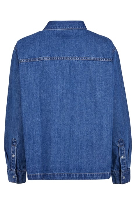 LADIES OVERSIZED DENIM SHIRT MID INDIGO WASHED 5