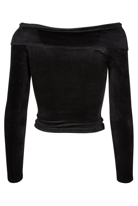 LADIES VELVET RIB CROSSED OFF SHOULDER LONGSLEEVE BLACK 5