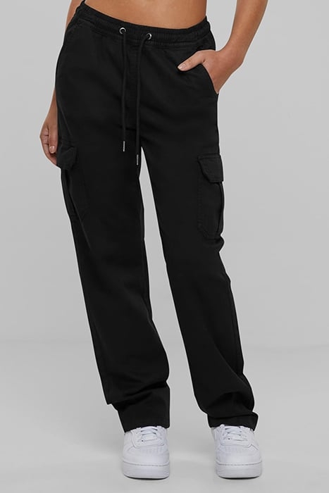 LADIES HIGH WAIST TWILL CARGO PANTS BLACK 1