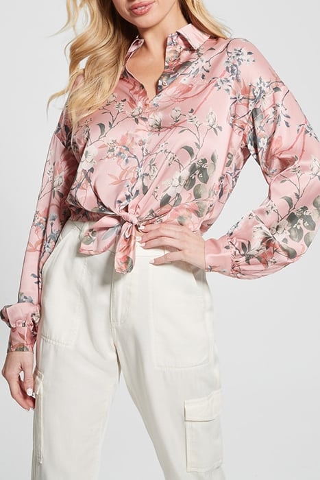 GUESS ECO LS BOWED JUN SHIRT EUCALYPTUS FLORAL PR 6